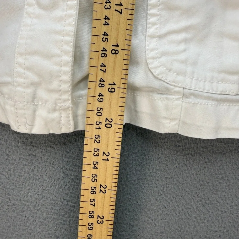 Pappagallo‎ Denim Jacket Utility Shacket Button Up Petite 6P White Flap Pockets
